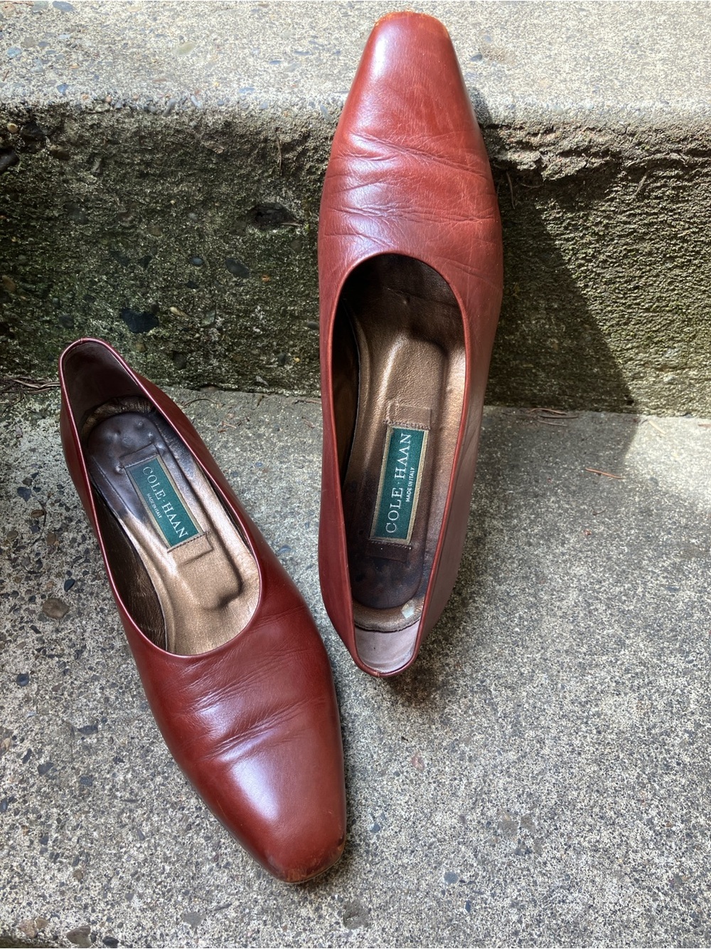 Cole Haan Women's Brown Leather block heal Vintage (narrow)